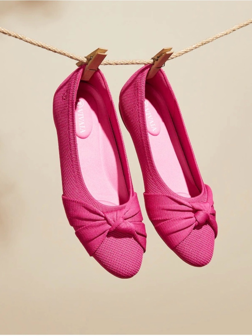 Vivaia Hot Pink Knot-Front Ballet Flats